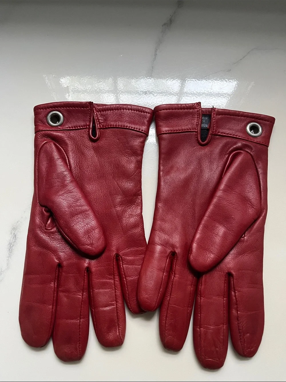 Women’s Red Leather Gloves with Grommet Detail